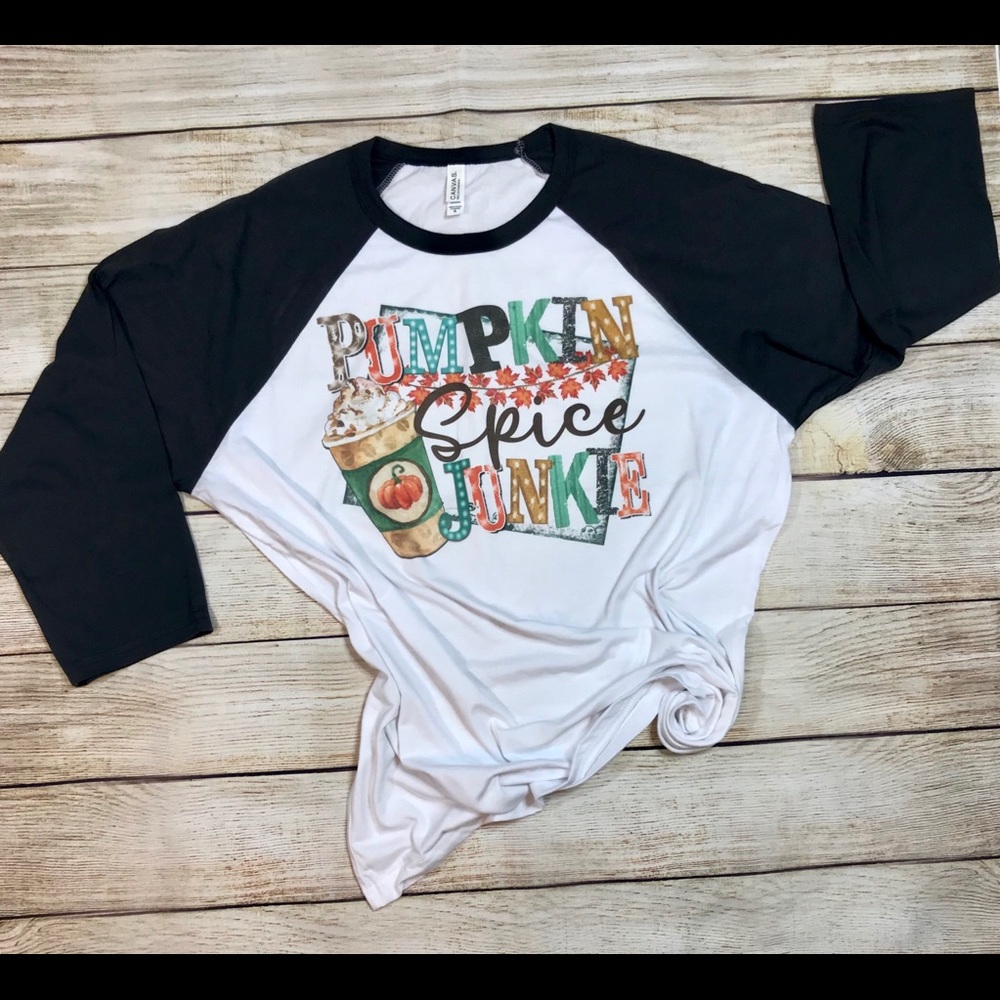 Pumpkin Spice Junkie Raglan - White/Black - NWT